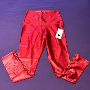 Emily HSU Shiny metallic red leggings